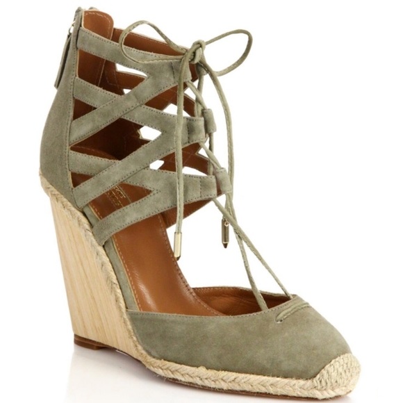 Aquazzura Shoes - Aquazurra Suede Taupe  Belgravia Wedge Espadrille